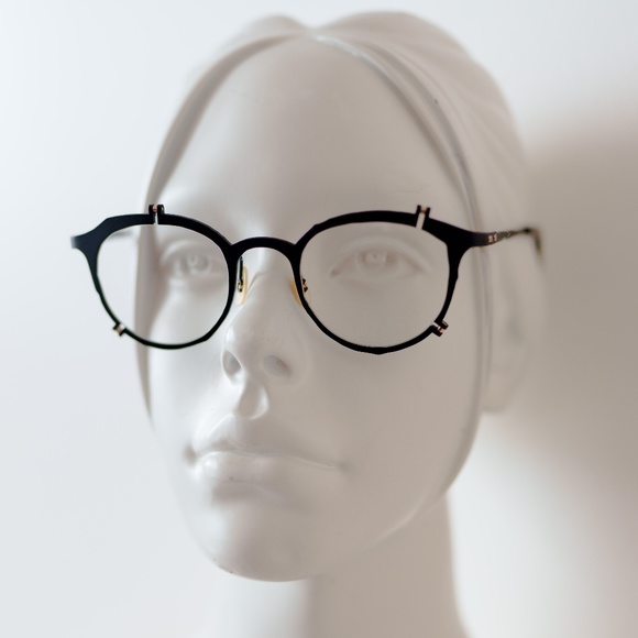 RARE - MASAHIROMARUYAMA round frame glasses, Black acetate/titanium gold-tone h…